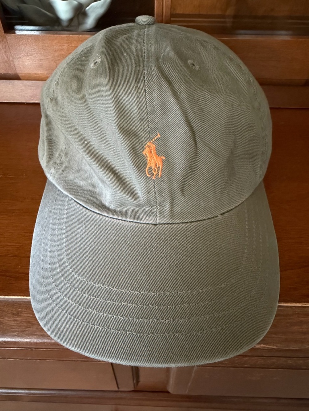Polo by Ralph Lauren Olive Chino Baseball Cap with Orange Pony Leather Strap